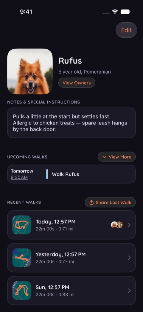 Rufus's page in the Dusk theme, dark appearance.