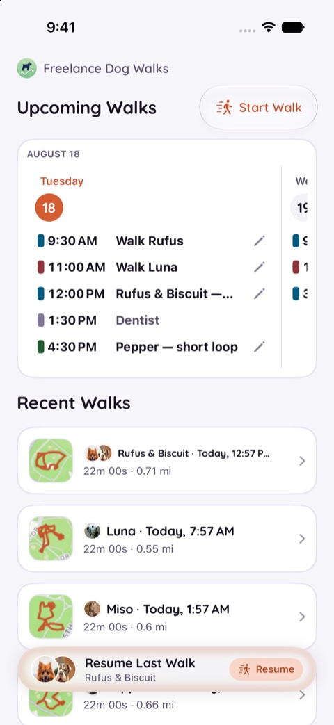 The Walks tab in the Dusk theme, light appearance.