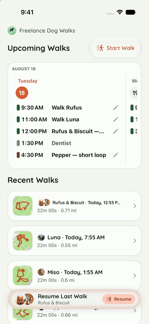 The Walks tab in the Meadow theme, light appearance.