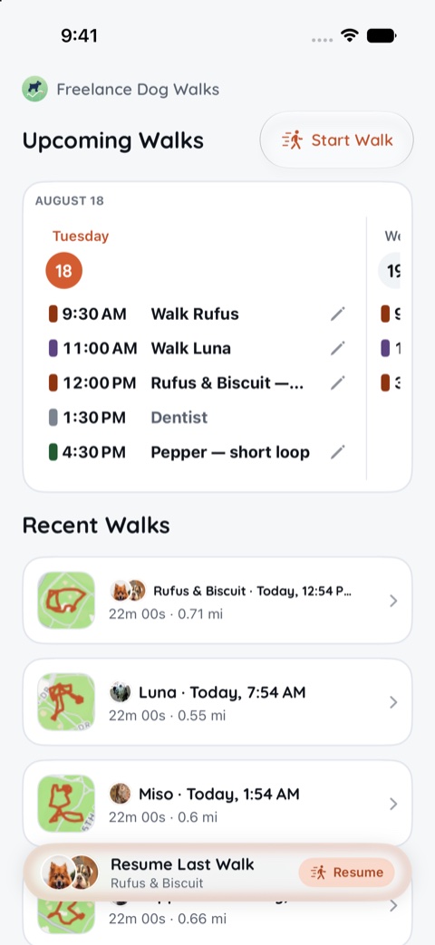 The Walks tab in the Slate theme, light appearance.