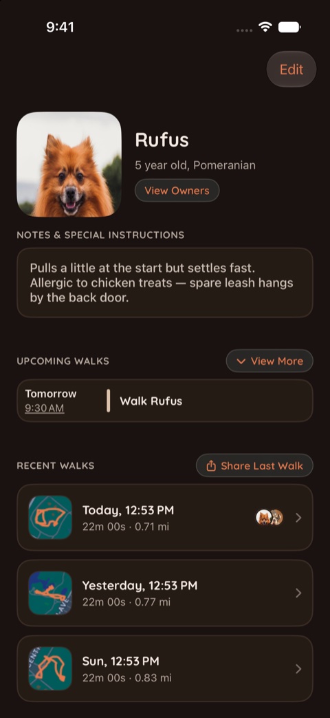 Rufus's page in the Warm theme, dark appearance.