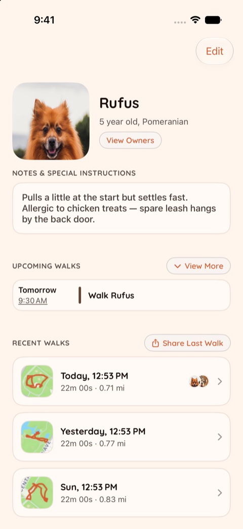 Rufus's page in the Warm theme, light appearance.